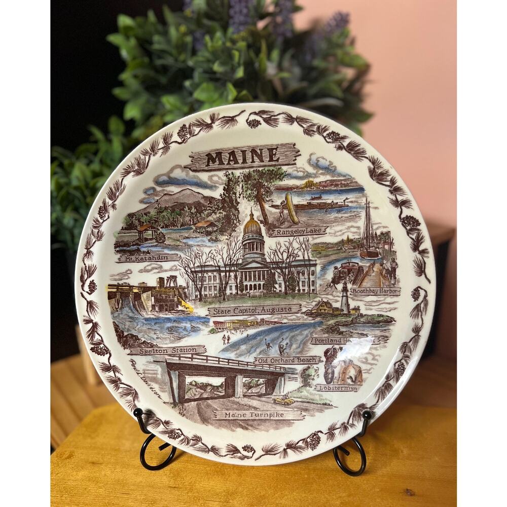 Vintage Vernon Kilns Maine Souvenir Plate, Paul H. Davidson Transferware - Picture 5 of 5